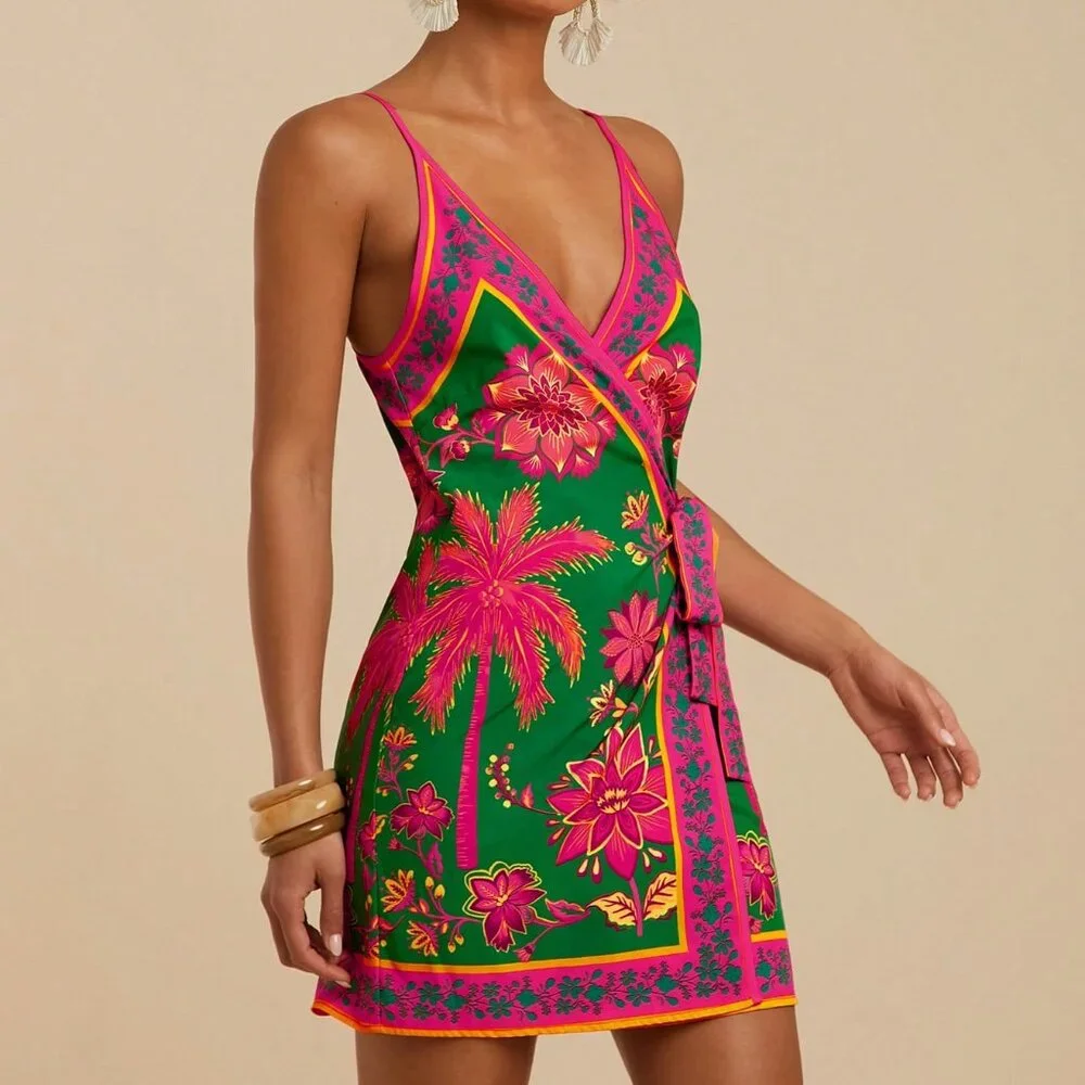 Multicolor Boho Women's Floral Wrap Dress - Picture 4 of 6